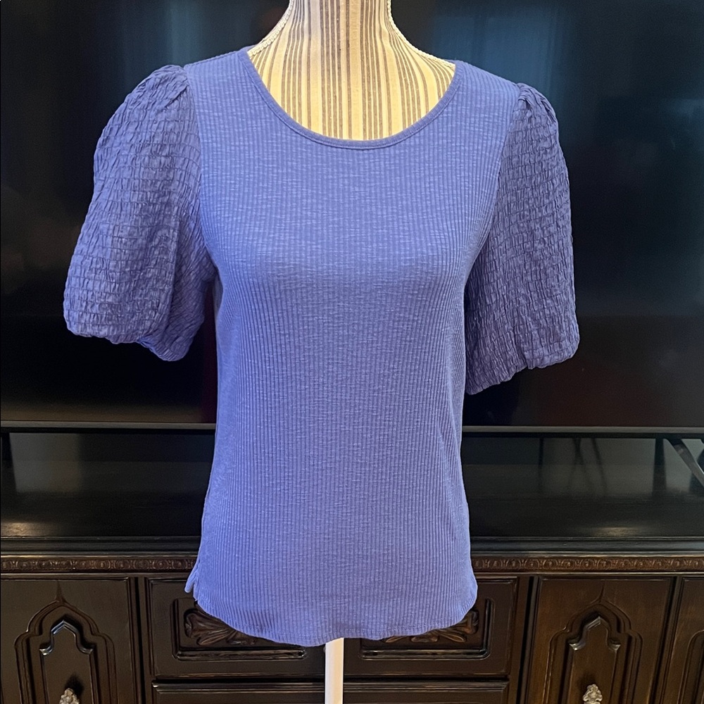 Nine West Purple Textured Puff Sleeve Blouse